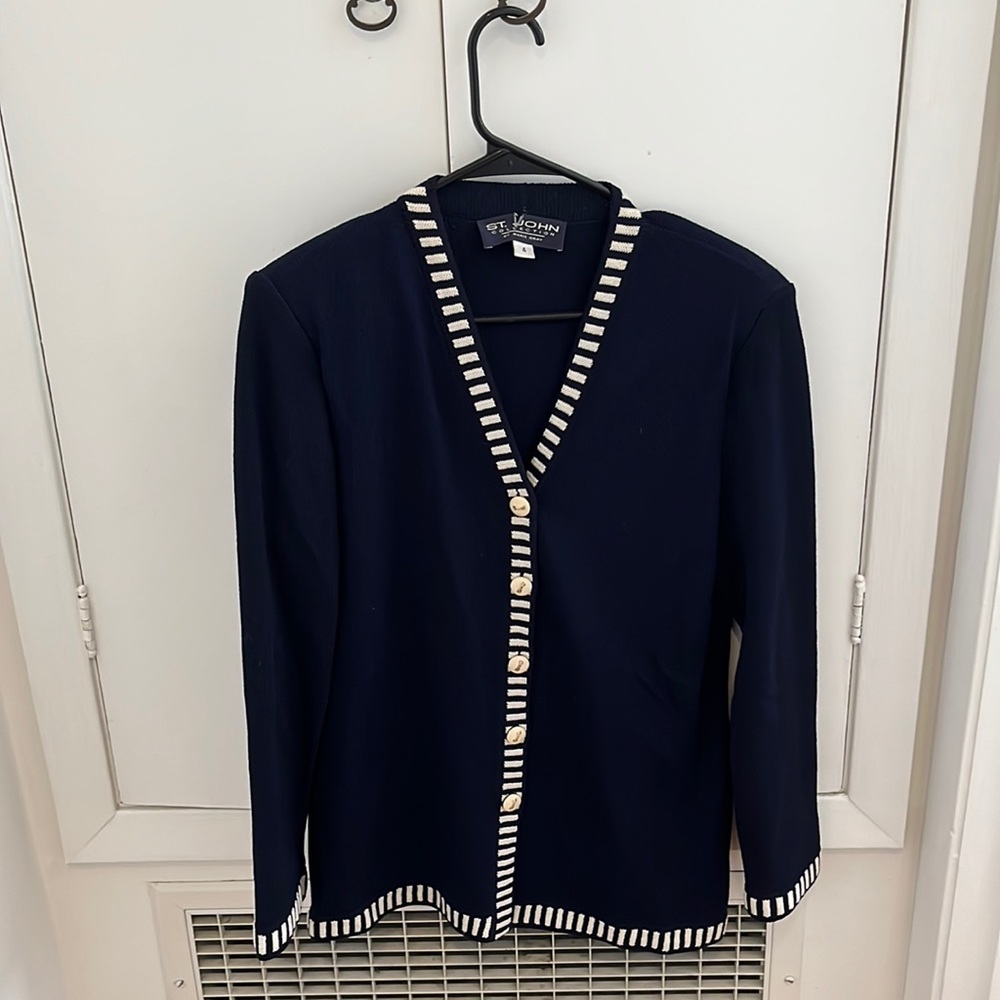Navy and cream St. John cardigan